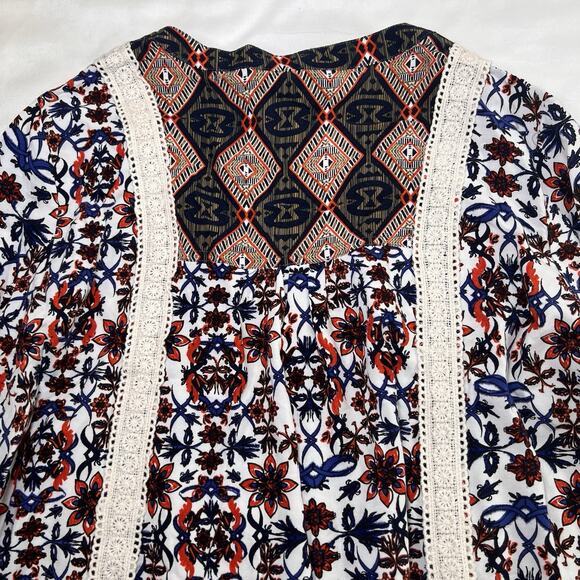 Ali Miles Shirt Size L Multicolor Floral Paisley Studded Boho Top Peasant Blouse - Picture 10 of 15